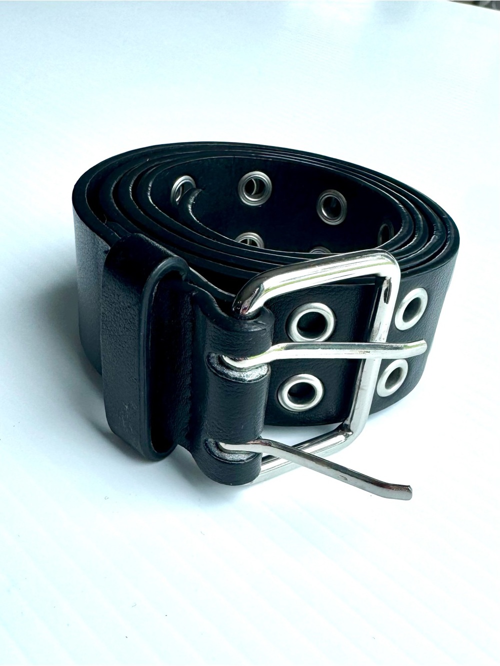 Black Double-Row Grommet Belt with Silver Buckle - Picture 2 of 6